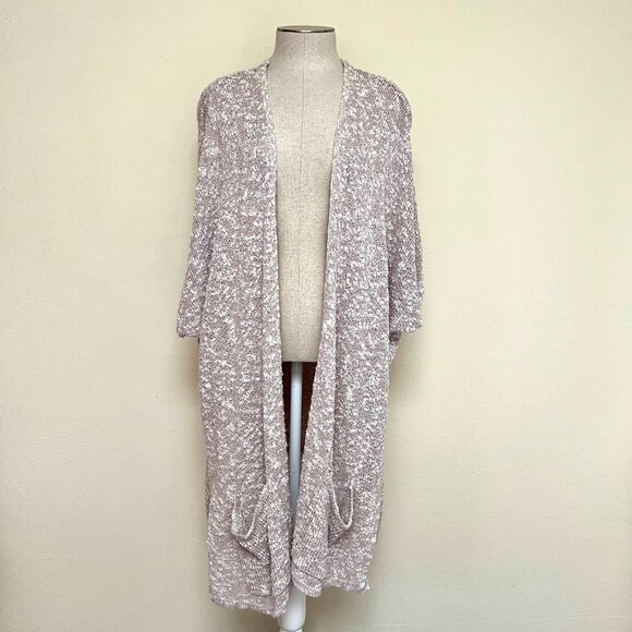 EXPRESS Oversized White and Tan Marled Dolman Sleeve Open Front Cardigan M / L - Picture 3 of 8